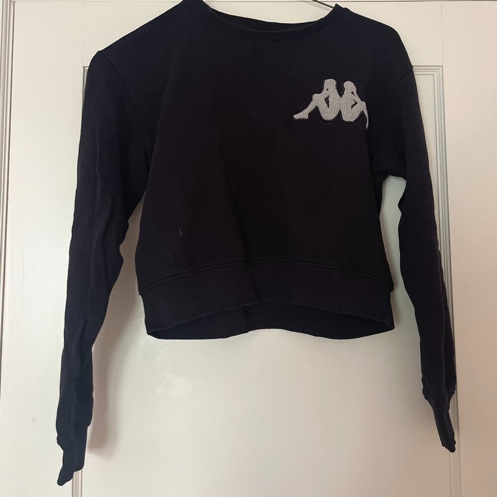 Kappa Cropped Black Sweatshirt with Grey Logo